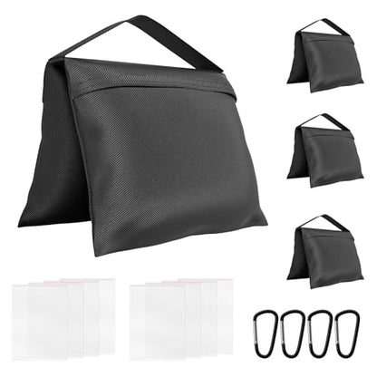 4 Pack Sandbags with 8 Bags & 4 Hooks, Heavy Duty Weight Bags for Stabilizing Stands, Photo Studio Equipment, Tripod, Backdrop Support, Canopy, Tent Base (Empty Sand Bags)