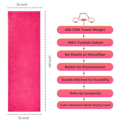 NUKURA 12” x 40” Gym Sweat Towel, 450 GSM, 100% Cotton, High Absorbency, Extra Soft & Quick Dry Workout, Yoga, Pickleball, Padel, Fitness Towel – Pink - color: Pink