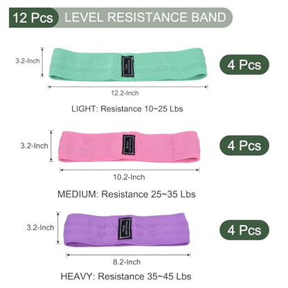 YOKIVE 12 Pcs Booty Resistance Bands, Non-Slip Workout Bands 3-Level Resistance | Great for Hip Leg and Glute Exercise, Sport, Yoga Green/Pink/Purple