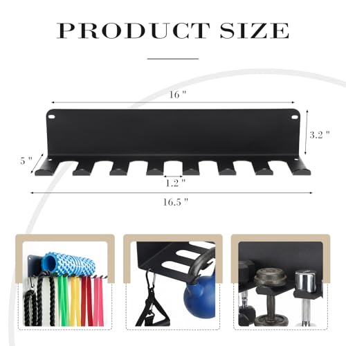 BreezeHug 2 Pcs Gym Wall Mount Storage Rack 8 Hook Heavy Duty Metal Home Gym Organizer for Resistance Band Jump Rope Barbell Accessories Multipurpose Fitness Equipment Storage, Carabiners Include