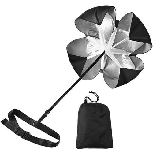 Qtopun 56 Inches Running Speed Training Parachute, Speed Chute Resistance Powerchute Umbrella with Adjustable Strap for Running, Football, Soccer Speed Training - color: Black