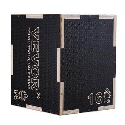 VEVOR 3 in 1 Plyometric Jump Box, Easy-to-Assemble Wood Plyo Box for Jumping Trainers, Home Gym Training and Conditioning - style: 16" x 14" x 12"