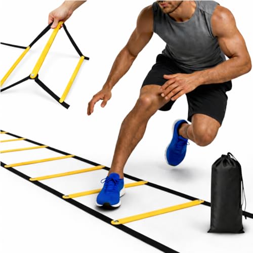 SOFTSOUL Tangle Free Agility Ladder, 12 Fixed Rungs, Heavy Duty Speed & Footwork Training Ladder for Football Soccer Basketball Drills, Portable Exercise Ladder for Kids, Youth & Adults - style: 12 Rungs