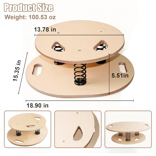 Wooden Balance Board – 400 lbs Capacity 360° Dynamic Spring Rebound Wobble Board Exercise Equipment Balance Trainer for Adults Kids Core Strengthening Standing Desk Physical Therapy Surf Training Home Workout