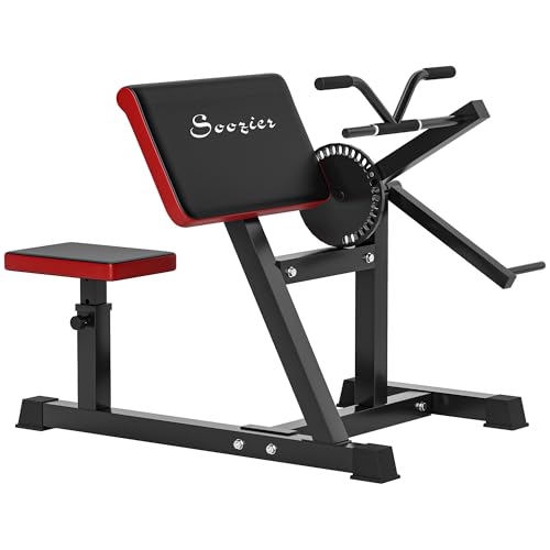 Soozier 2-in-1 Bicep Preacher Curl Bench with Adjustable Seat and Elbow Cushion, Plate Loaded Curl Machine & Tricep Extension Machine for Home Gym Workout