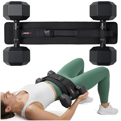 Hip Thrust Belt for Dumbbells, Kettlebells & Plates – ThrustFlex Booty Belt for Hip Thrust with Anti-Slip Neoprene Pad, Adjustable Glute Bridge Belt for Heavy Home Gym Workouts, Supports 400 lbs