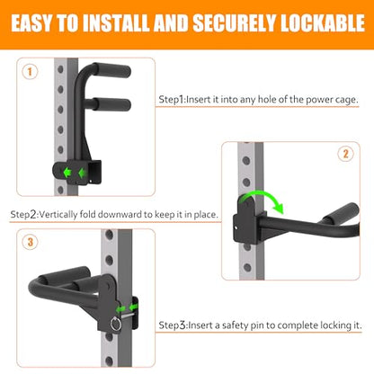 Muti-Grip Dip Bars Attachment for Power Cage with 5/8" or 1" Hole, Non-Slip Wide & Narrow Grip Dips Double Handles, 600 lbs Capacity, Squat Rack Attachment for Dips, Inverted Rows, Push-Ups
