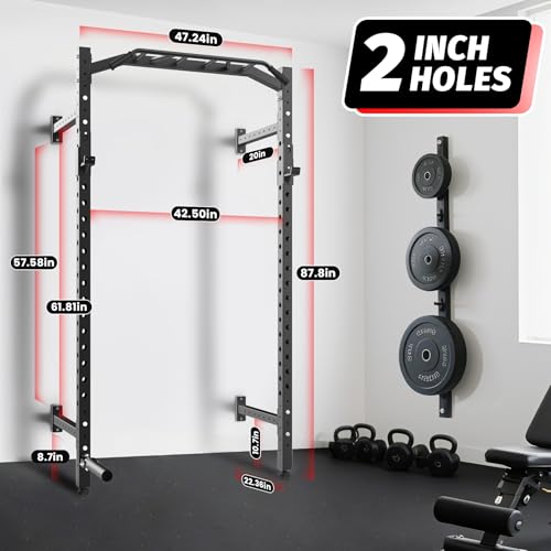 Garvee Wall Mounted Power Rack, 1600LB Commercial Squat Rack for Home Gym with Multi-Grip Pull Up Bar, j-Cups & Landmine Attachment for Home and Garage Gym