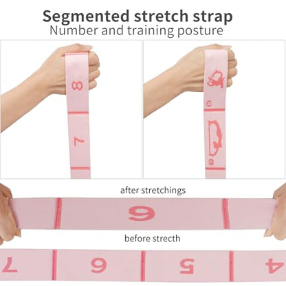 2 PCS Adjustable Extended Children's Stretching Straps with 8 Loops, Multi-Functional Elastic Stretch Bands for Gymnastics, Dance, Latin Training, Ballet, Exercise, Yoga - color: Blue+Pink