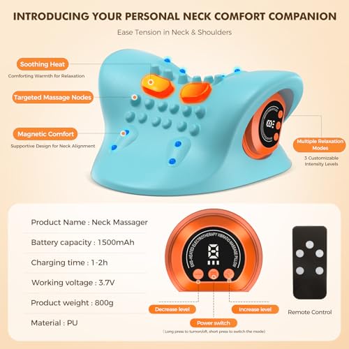Neck Massager 2026 Portable Neck Traction Device,Cervical with Heating & Vibration–Relieve Muscle Tension,4-in-1 Neck Customizable Massage Modes with Wireless Remote Control