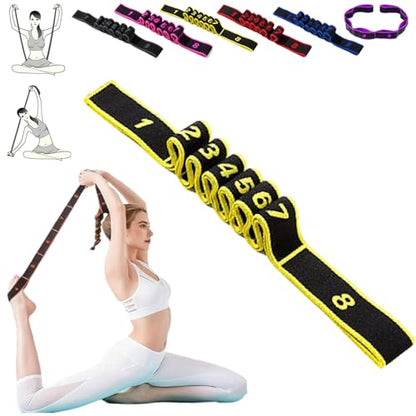 Fitness Resistance Band for Stretching and Yoga, Numbered Resistance Bands, 8 Loops Elastic Strap for Full Body Stretching Shaping, Progressive Flexibility Tool, Home Gym Gear - color: Yellow