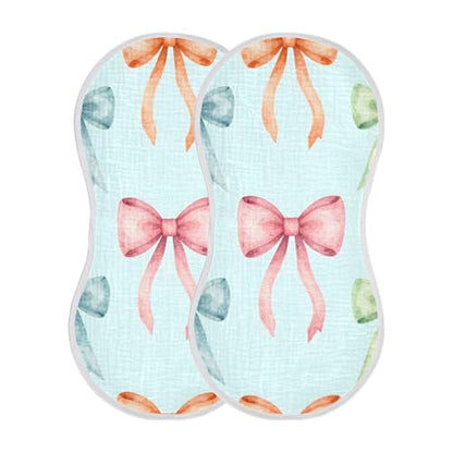 Colorful Bows Muslin Burp Cloths 4 Pack - Extra Large 22"x11", 4-Layer Soft Absorbent Cotton, Waterproof Backing, Baby Drool Rags for Newborn