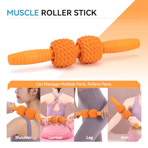 5 in 1 Foam Roller Set, High Density Fitness Exercise Foam Roller for Deep Tissue Muscle Massage, Massage Roller, Massage Ball, Resistance Band, for Whole Body(Orange)