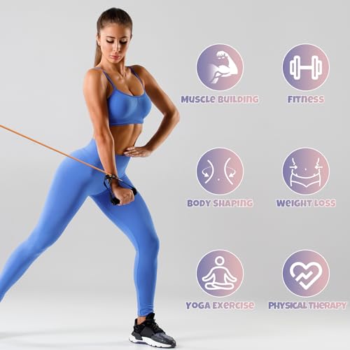 RitFit Single Resistance Exercise Band with Comfortable Handles - Ideal for Physical Therapy, Strength Training, Muscle Toning - Foam Padding Door Anchor and Starter Guide Included - size: 15-20lbs