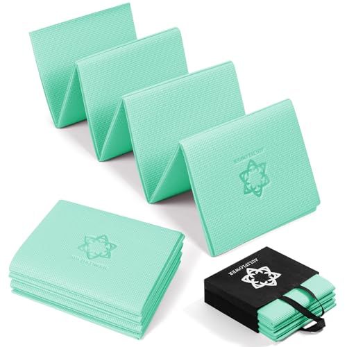 Folding Yoga Mat, 0.2 inch (6 mm), 0.2 inch (4 mm), Lightweight, Easy to Carry, Storage Bag Included, Exercise Mat, Stretching Mat, Fitness Mat, Pilates, PVC, Foldable, Yoga Mat, Odor Free - color: aqua blue, size: 6mm