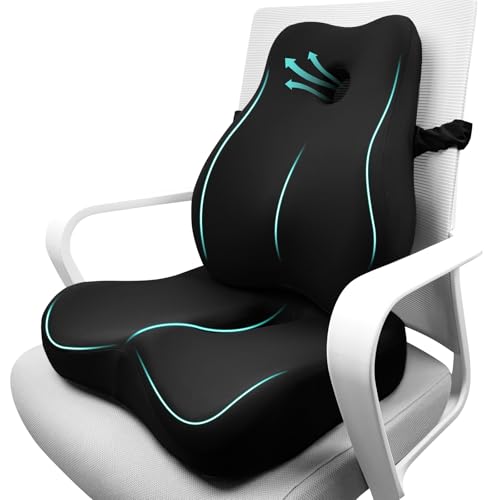 Lumbar Support Pillow for Office Chair and Seat Cushion for Office Chair, Ergonomic X Large Back Support Cushion for Chair，Car Seat, Wheelchair, Tailbone & Sciatica Pain Relief, Non-Slip - color: Black