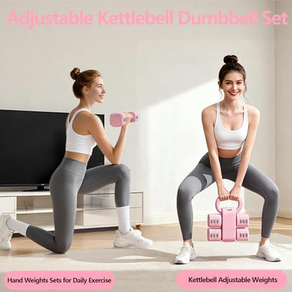 Adjustable Kettlebell Set, 4-in-1 Free Weight Kettlebell sets (5.5lbs 7.7lbs 9.9lbs 12.1lbs) for women, Hand Weight Dumbbell Set of 2 for Home Gym Fitness Training