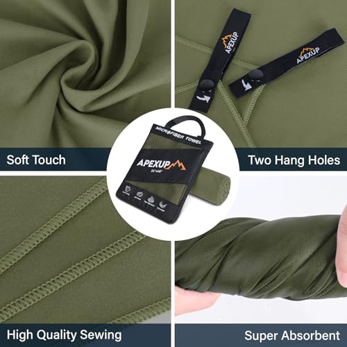 Microfiber Travel Towel, Ultra Absorbent Quick Dry Towels, Lightweight Gym Sports Camping Towel for Workout, Yoga, Beach, Shower, Swimming (Combo, Army Green)