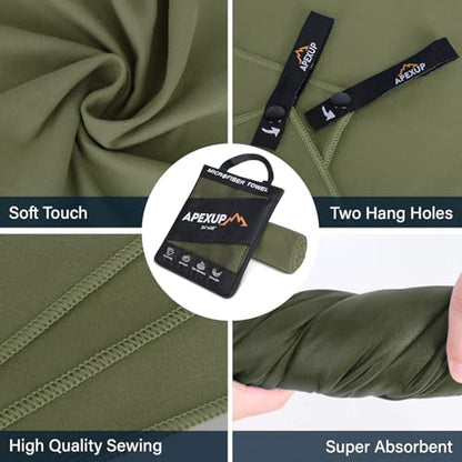 Microfiber Travel Towel, Ultra Absorbent Quick Dry Towels, Lightweight Gym Sports Camping Towel for Workout, Yoga, Beach, Shower, Swimming (Combo, Army Green)