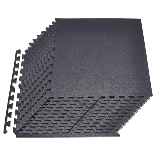 VEVOR 0.56Inch 96sq.ft 24 Tiles Gym Flooring for Home Gym, Rubber Top with High Density EVA Foam, 24 x 24In Gym Floor Exercise Equipment Mats, Interlocking Gym Mats, Puzzle Workout Mats, Black - color: Black, style: 24 Tiles (96 Sq Ft)
