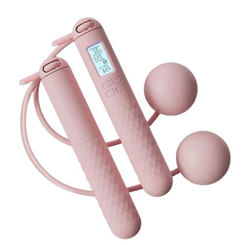 Cordless Skipping Ropes with Counter, Digital Wireless Skipping Rope, Adjustable Length Nonslip Skipping Ropes for Adults, Led Display Countdown Cordless Ball Rope, for Women & Men Workout