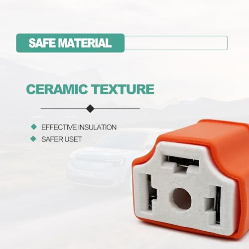 2Pcs Ceramic H4 9003 HB2 Headlamp Connector, H4 Head Light Relay Harness Kit, Compatible with Car Truck Boat Marine Head Light Fog Light, Fix Un-Standard H4 Plug Pins, Orange - color: Orange