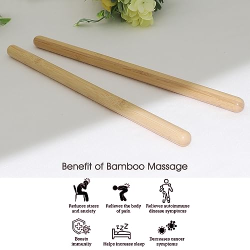 2 PCS Solid Bamboo Massage Stick Set for Body Shaping, Roller Stick, Guasha Sticks, Warm Therapy Tools for Muscle Relaxation