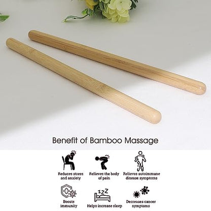 2 PCS Solid Bamboo Massage Stick Set for Body Shaping, Roller Stick, Guasha Sticks, Warm Therapy Tools for Muscle Relaxation