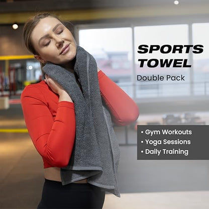 Sports Towel - Double Pack (2 Pieces), 12"x51", Dark Gray, 100% Cotton - Oeko-Tex Certified, Very Absorbent and Quick-Drying, for Fitness, Gym and Yoga - color: Dark Grey