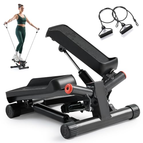 Sunny Health & Fitness Twist Stair Stepper with Resistance Bands - color: Black Matte