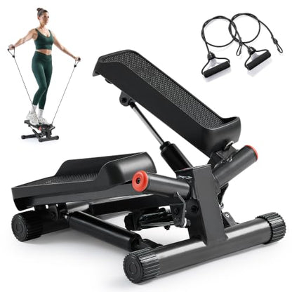Sunny Health & Fitness Twist Stair Stepper with Resistance Bands - color: Black Matte