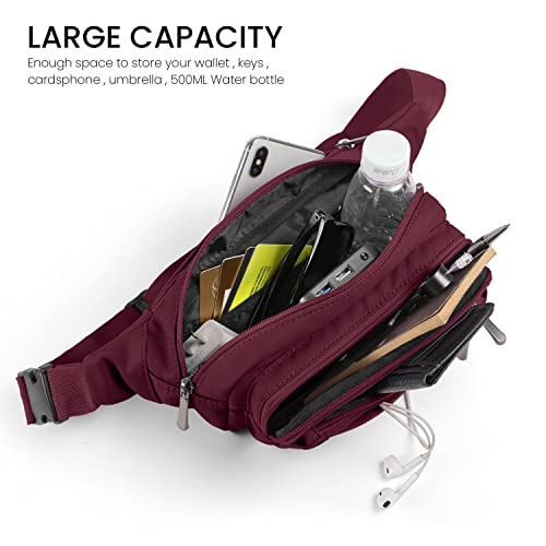 CXWMZY Fanny Packs For Women & Men Waist Pack Hip Bum Bag with Multi-Pockets Large Capacity Waterproof Casual Bum Bag for Disney Traveling Casual Cycling Running Hiking (Wine Red) - color: Wine Red