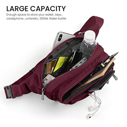 CXWMZY Fanny Packs For Women & Men Waist Pack Hip Bum Bag with Multi-Pockets Large Capacity Waterproof Casual Bum Bag for Disney Traveling Casual Cycling Running Hiking (Wine Red) - color: Wine Red