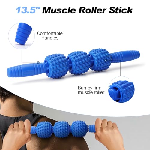 JOYENERGY 5 in 1 Foam Roller Set Trigger Point Foam Roller, Massage Roller Stick, Massage Ball, Stretching Strap for Deep Muscle Massage Pilates Yoga, Fitness Exercise for Whole Body (Blue Diamond) - color: Blue Diamond