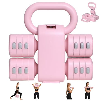REDCAMP 2-IN-1 Adjustable Dumbbell & Kettlebell Set, 4-Levels Hand Weights (2.2/3.3/4.4/5.5 Lbs Each) Dumbbells Set for Progressive Strength Training, Home Gym Fitness Equipment for Women