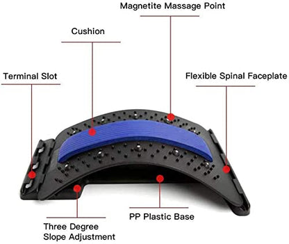 Back Stretcher - Lower and Upper Back Pain Relief, Lumbar Stretching Device，Posture Corrector - Back Support for Office Chair | Upper Back Stretcher Support and Pain Relief (Black/Blue)