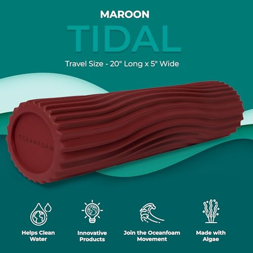 Tidal Roller - Maroon - Muscle Massage Foam Roller for Back Pain & Stretching - Firm and Ergonomic Wide Wave Textured - Yoga, Athletics, & Wellness - Full Size, 20" x 5" - color: Maroon
