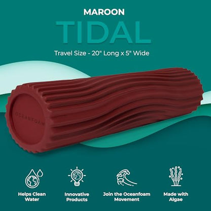 Tidal Roller - Maroon - Muscle Massage Foam Roller for Back Pain & Stretching - Firm and Ergonomic Wide Wave Textured - Yoga, Athletics, & Wellness - Full Size, 20" x 5" - color: Maroon