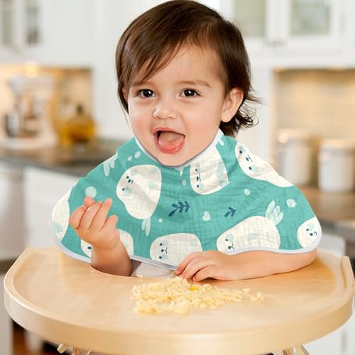 Cute Seal Teal Muslin Burp Cloths 2 Pack - Extra Large 22"x11", 4-Layer Soft Absorbent Cotton, Waterproof Backing, Baby Drool Rags for Newborn