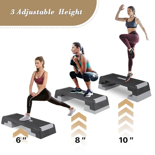 Athena Collection 39" Workout Aerobic Step Platform with 3 Adjustable Height, Portable Aerobic Stepper Exercise Step Deck Fitness Equipment for Home Gym Office, Gray