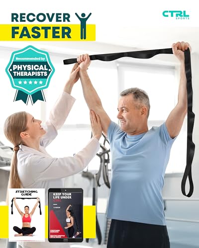 Stretching Strap Non Elastic Yoga Strap with Loops - Stretching Band for Physical Therapy, Stretch Bands for Exercise and Flexibility - Stretch Strap with 10 Loops, Hamstring & Leg Stretcher by CTRL Sports