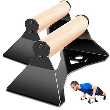 Parallettes Push Up Handles - Heavy Duty Steel Frame with Ergonomic Beech Wood Grips, Calisthenics Equipment for Strength Training, Anti-Slip Push Up Bars for Home Gym (250kg Capacity)