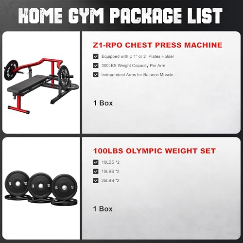 Chest Press Machine, GOIMU Z1-PRO Weight Bench Press Machine with Independent Arms, Adjustable Flat Incline Bench Press for Chest, AB Workout Home Gym Equipment - color: Red-100lbs Weight Set