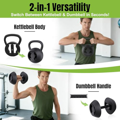 Hezeyferg 2-in-1 Adjustable Kettlebell, 15-45 LB Kettlebells Weight Set with Wide Grip, 4.8-30 LB Dumbbell Weights for Home Gym Strength Training - color: Black
