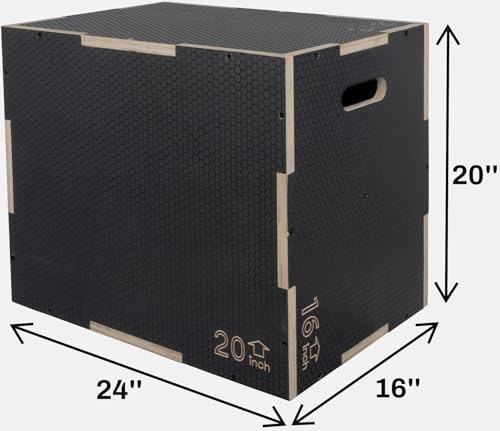 Signature Fitness 16" x 14" x 12" Non-Slip Wooden Plyo Box Jump Exercise Platform, Plyometric Workout Equipment for Home Gym, Training Step Box, Gray - size: 16x20x24"