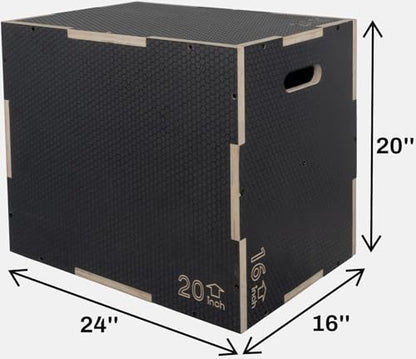 Signature Fitness 16" x 14" x 12" Non-Slip Wooden Plyo Box Jump Exercise Platform, Plyometric Workout Equipment for Home Gym, Training Step Box, Gray - size: 16x20x24"