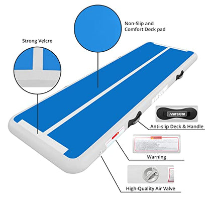 AWSUM Inflatable Gymnastics Mat, Tumble Track Air Mats with Pump - color: Blue/White, size: 10ft*3.3ft*4in(3*1*0.1M)