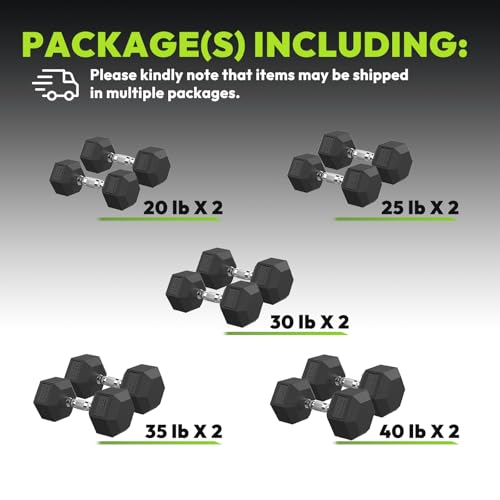 HANDBODE Rubber Coated Hex Dumbbell Set, 90-640 lb - size: 300 lb Set (Pair of 20, 25, 30, 35, 40 lb)