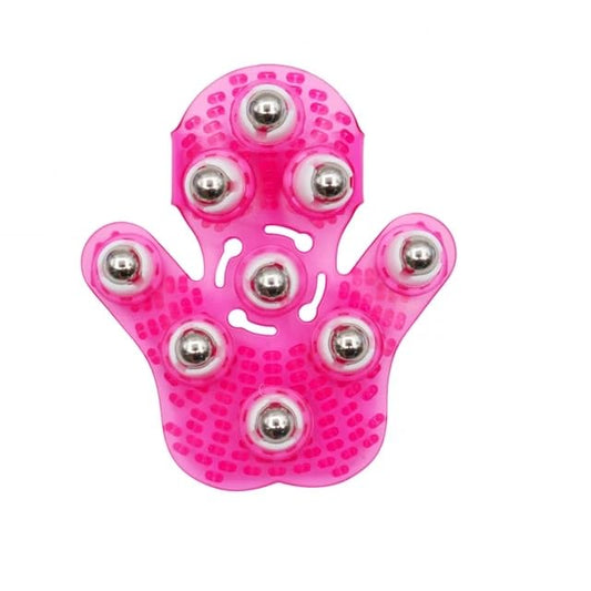 Roller Ball Body Massage Glove Anti-Cellulite Muscle Pain Relief Relax Massager for Neck Back Shoulder Buttocks Face Lift Tools (Pink) - color: Pink