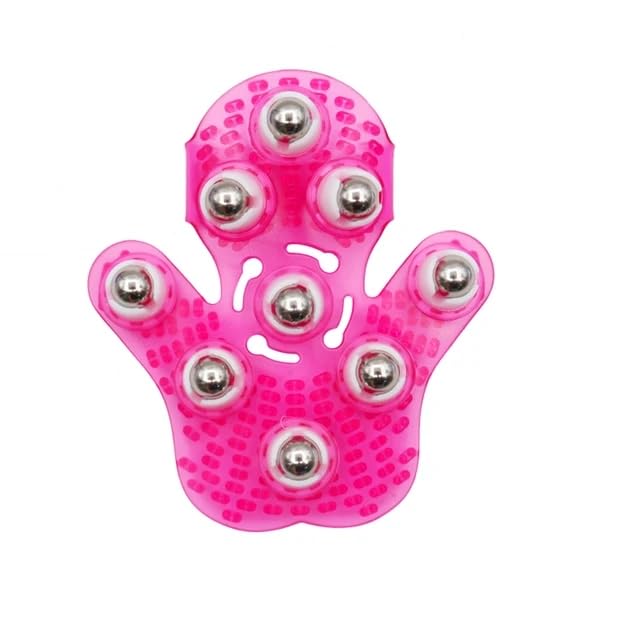 Roller Ball Body Massage Glove Anti-Cellulite Muscle Pain Relief Relax Massager for Neck Back Shoulder Buttocks Face Lift Tools (Pink) - color: Pink